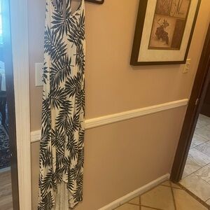Tropical Leaf Print High Low Maxi Dress